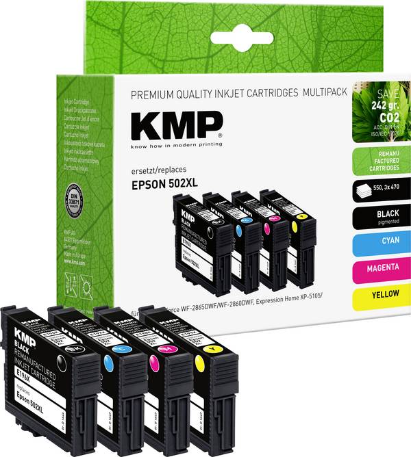 KMP Ink náhradní Epson 502XL, T02W6, T02W1, T02W2, T02W3, T02W4 kompatibilní kombinované balení černá, azurová, purppurová, žlutá E196XV 1646,4005