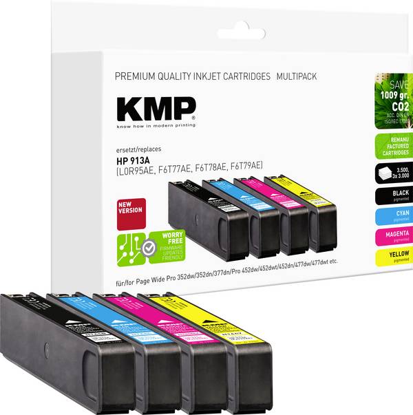 KMP Ink náhradní HP HP 913A kompatibilní kombinované balení černá, azurová, purppurová, žlutá H164V 1750,4005