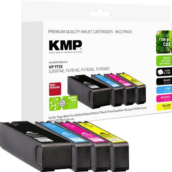 KMP Ink náhradní HP HP 973X kompatibilní kombinované balení černá, azurová, purppurová, žlutá H165VX 1752,4005