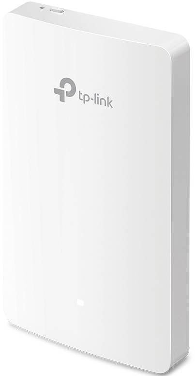 Bílý TP-Link Wi-Fi router obdélníkového tvaru stojí vzpřímeně. Logo je vytištěno nahoře.