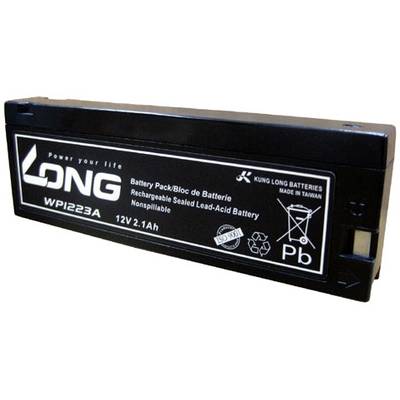 Baterie s nápisem 'WPI2234 12V 2.1Ah, dobíjecí uzavřený olověný akumulátor'.