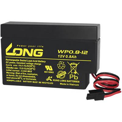 Long WP0.8-12H WP0.8-12H olověný akumulátor 12 V 0.8 Ah olověný se skelným rounem (š x v x h) 96 x 62 x 25 mm Molex kone-0