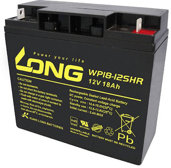 Long WP18-12SHR WP18-12SHR olověný akumulátor 12 V 18 Ah olověný se skelným rounem (š x v x h) 181 x 167 x 76 mm šroubované M5 VDS certifikace , nepatrné vybíjení, bezúdržbové