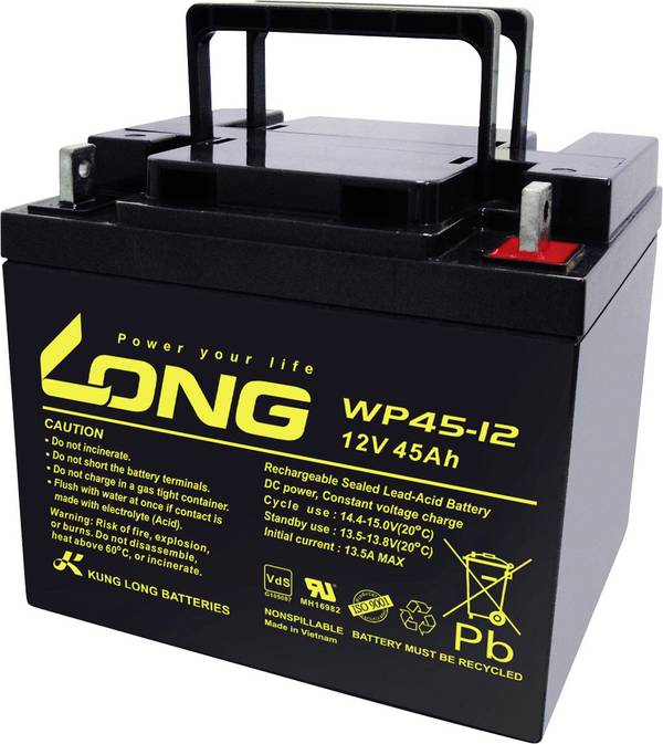 Long WP45-12 WP45-12 olověný akumulátor 12 V 45 Ah olověný se skelným rounem (š x v x h) 199 x 171 x 166 mm šroubované M6 VDS certifikace , nepatrné vybíjení, bezúdržbové