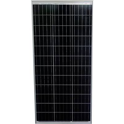 Solární panel s černými obdélníkovými články v stříbrném rámu. Zařízení pro přeměnu sluneční energie na elektřinu.