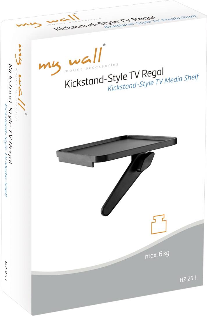 Obal stojanu na TV 'my wall' ve stylu opěrné nohy s vyobrazením produktu, maximální zatížení 6 kg, vhodné pro mediální zařízení.