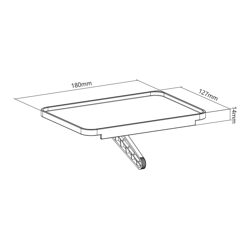 Technický výkres obdélníkového podnosu s rozměry: délka 180 mm, šířka 127 mm, výška 14 mm.