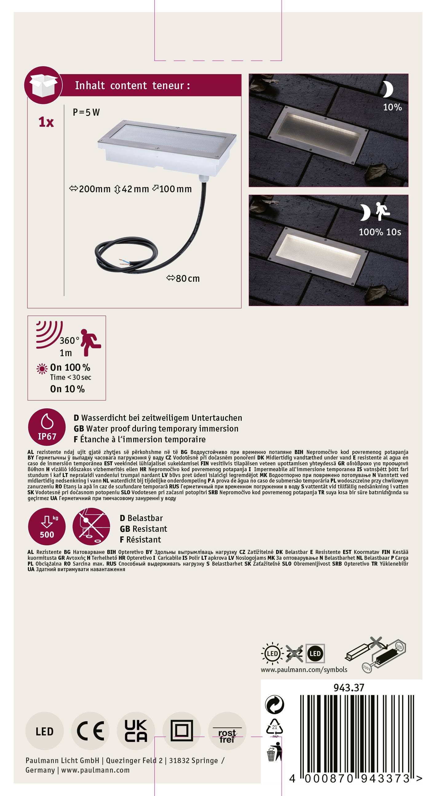 LED vestavné svítidlo 5W, kulaté, ø200mm, IP65, 360° otočné. Součástí balení: vestavné svítidlo, návod. Vhodné pro venkovní i vnitřní použití.