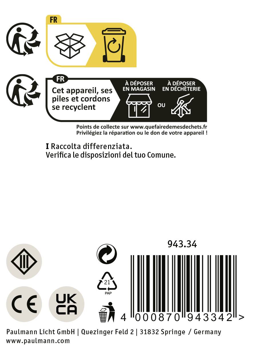 'Grafika zobrazuje recyklační symboly a pokyny ke správné likvidaci zařízení a baterií v různých jazycích.'