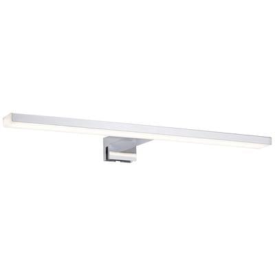 Stříbrná nástěnná lampa s dlouhým, obdélníkovým LED světelným tělesem, vhodná do moderních koupelen nebo interiérů.