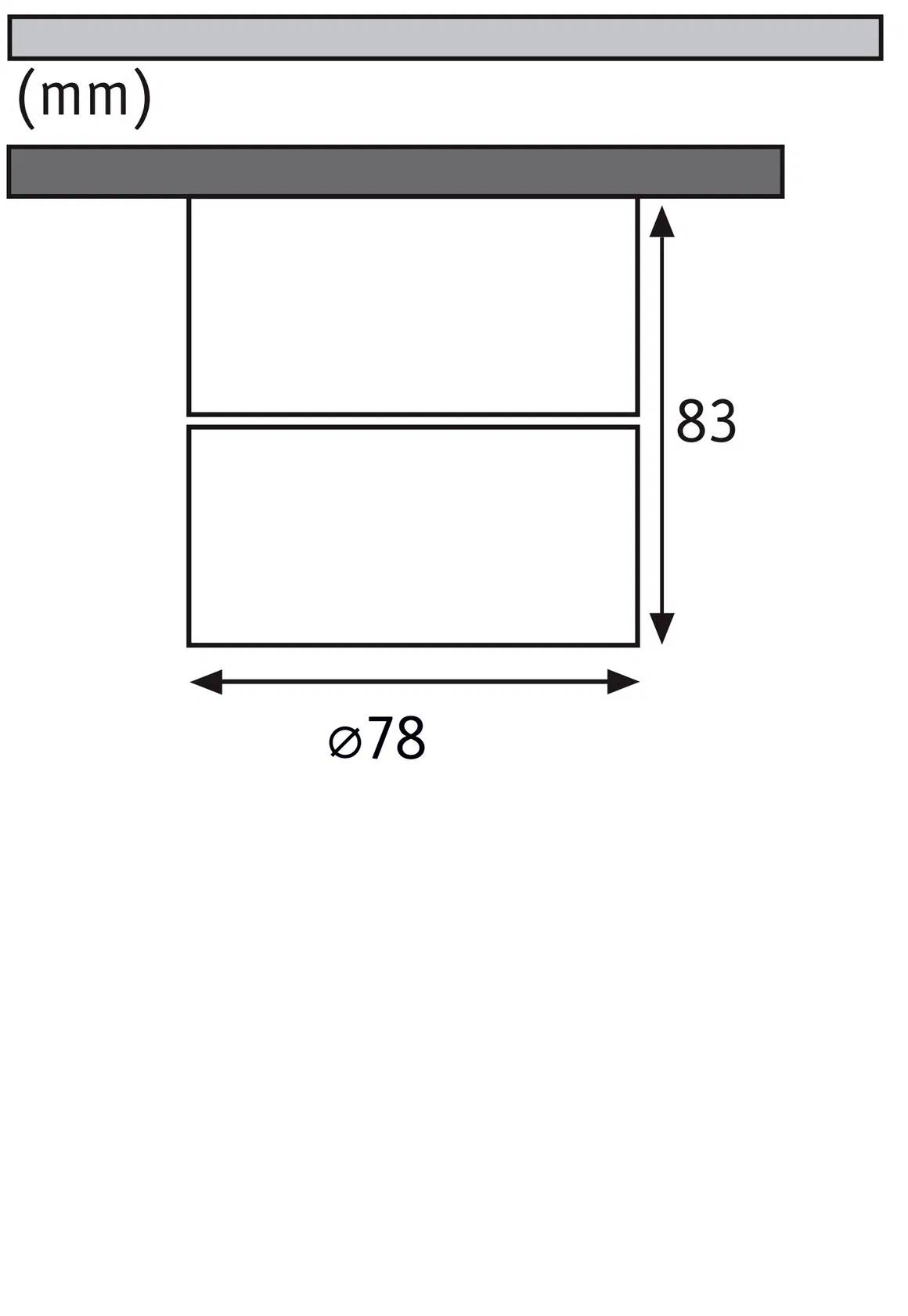Technický výkres válcového objektu: výška 83 mm, průměr 78 mm, popsán (mm).
