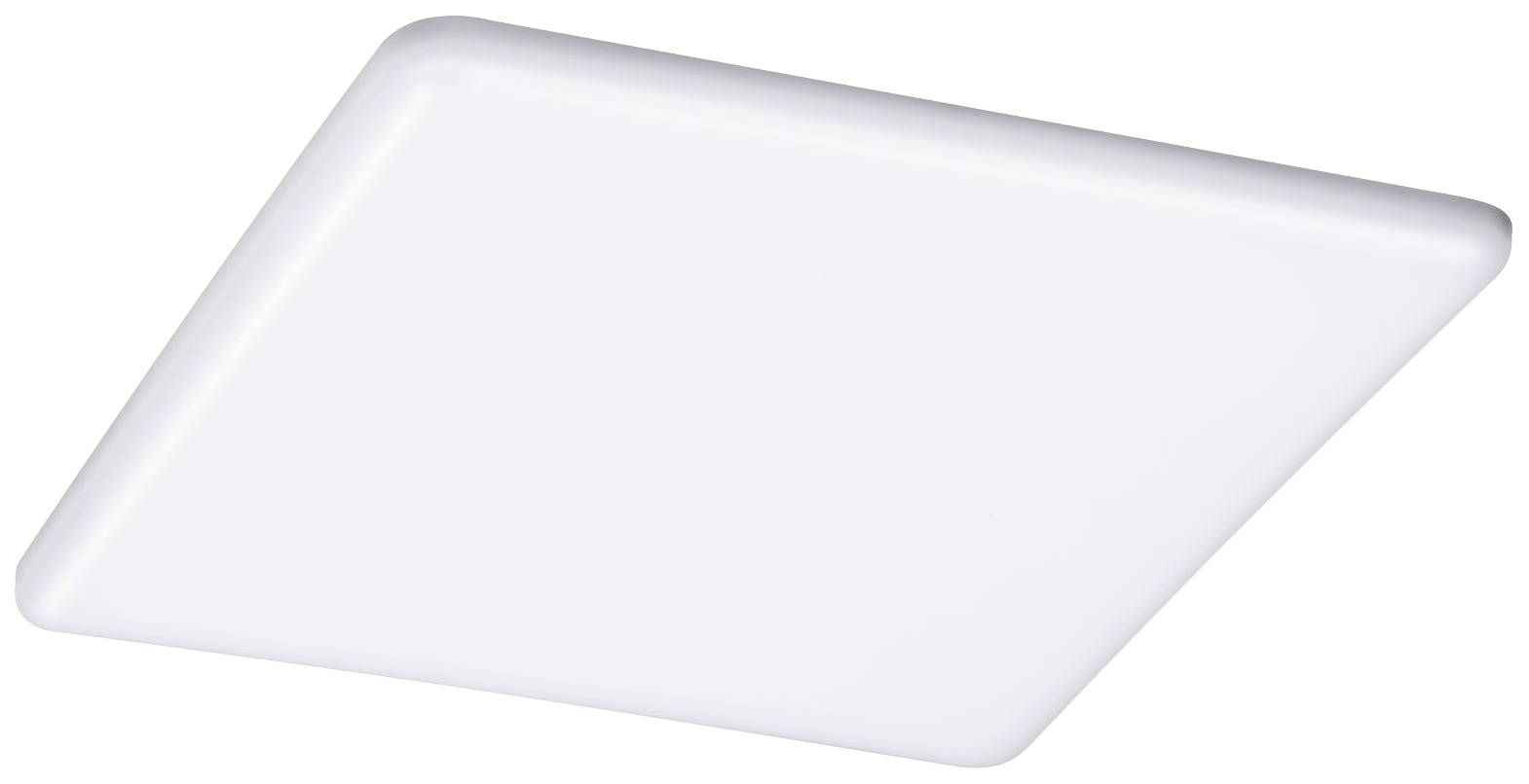 Čtvercové, bílé stropní svítidlo se zaoblenými rohy, vhodné pro moderní interiéry. Minimalistický design z plastu.