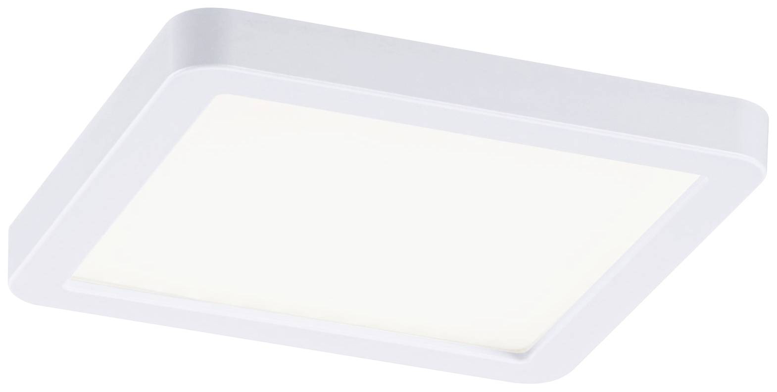 Čtvercové LED stropní svítidlo v bílém rámu, které ukazuje moderní design bez dalších dekorativních prvků.