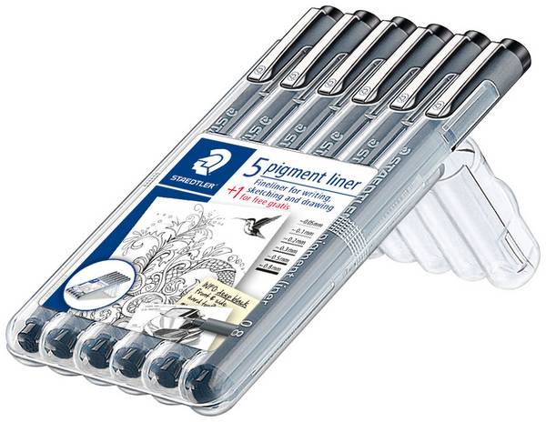 Staedtler pigment liner 5+1 Set 308 SB6P popisovač černá 0.05 mm, 0.1 mm, 0.2 mm, 0.3 mm, 0.5 mm, 0.8 mm 6 ks