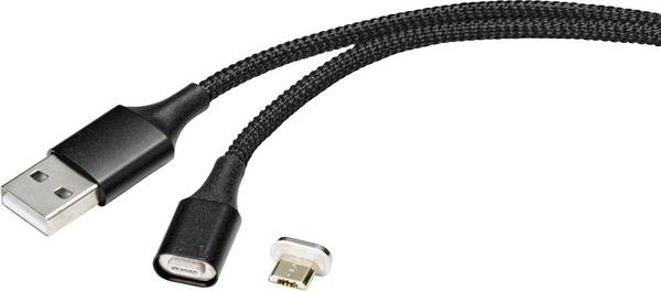 Renkforce USB kabel USB 2.0 USB-A zástrčka, USB Micro-B zástrčka 1.00 m černá magnetická zástrčka RF-4746074