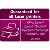 "Zaručeno pro všechny laserové tiskárny" je napsáno nahoře. Na pravé straně jsou uvedeny značky jako HP, Canon, Epson, Brother, Kyocera, Samsung, Lexmark, Oki.