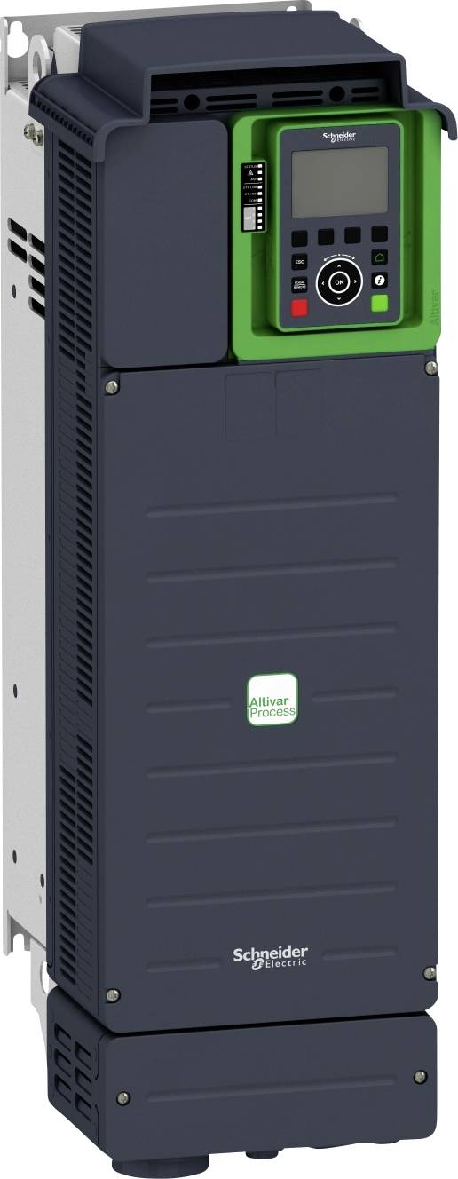 Frekvenční měnič značky Schneider Electric, model Altivar, v černém a zeleném designu, s digitálním displejem a ovládacími prvky.