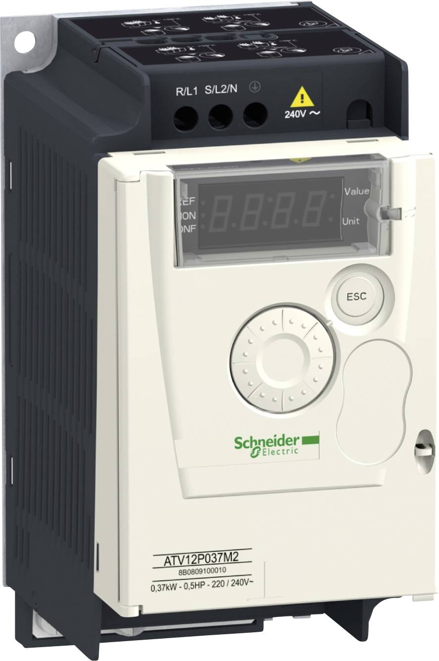 Kompaktní frekvenční měnič od Schneider Electric s třífázovým vstupním a výstupním výkonem pro řízení motorů a úsporu energie.