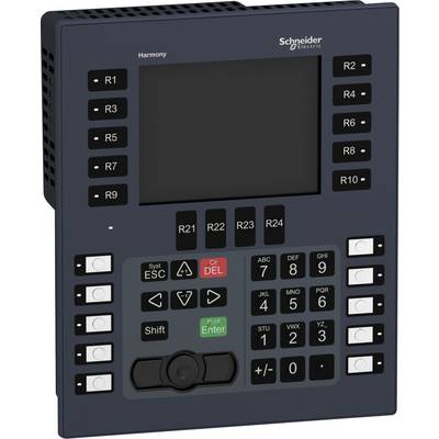 Elektronický ovládací panel s displejem a řadou tlačítek, nápis 'Schneider Electric' v pravém horním rohu.