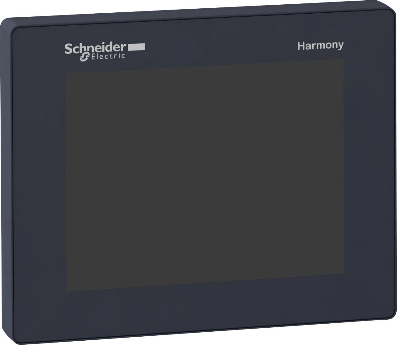 Černé displejové zařízení značky Schneider Electric s nápisem 'Harmony', žádné další viditelné detaily.