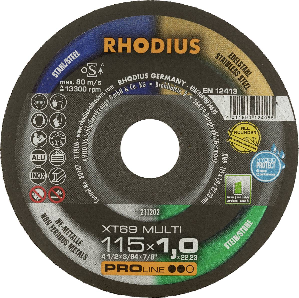Rhodius XT69 MULTI BOX 211209 řezný kotouč rovný 115 mm 10 ks