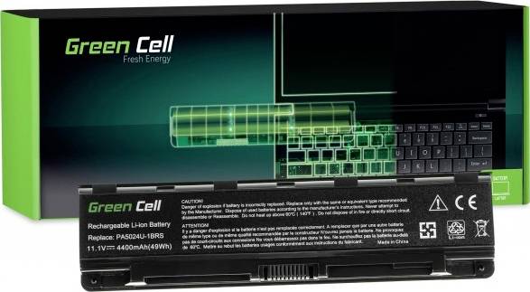 Lithium-iontový akumulátor od Green Cell, model PA5208U-1BRS, 11,1V, 4400mAh, vhodný pro notebooky Toshiba. Balení s designem čerstvé energie.
