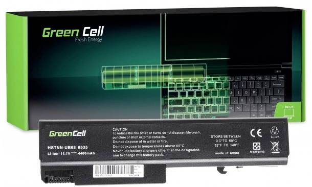 'Zelený Článek' Notebook Baterie před zabalením. Text: 'Čerstvá Energie'. Kapacita: 4400mAh, Napětí: 11.1V. Vytištěny bezpečnostní pokyny k použití a uskladnění.