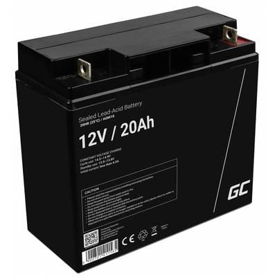 Olověný akumulátor s parametry: 12V, 20Ah. Nápis 'Constant Voltage Charge' poukazuje na jeho významnost v elektronickém průmyslu.