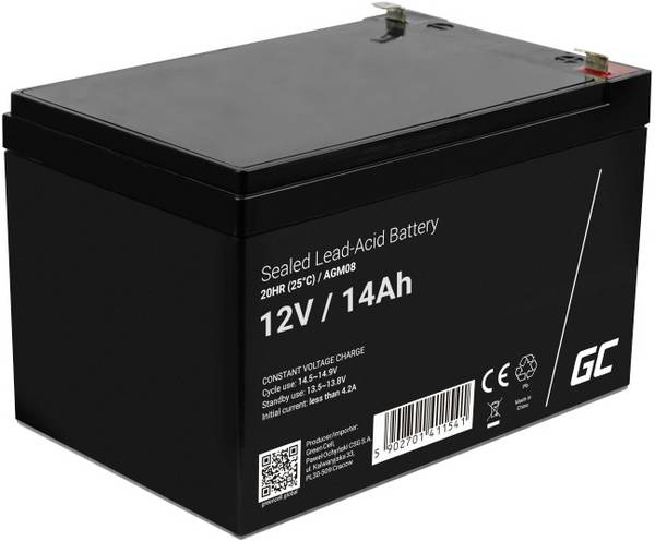 Green Cell Green Cell - USV-Akku - 1 x Batterie - Sealed Lead Acid (SLA) AGM08 olověný akumulátor 12 V 14 Ah olověný se skelným rounem (š x v x h) 151 x 95 x 98 mm plochý konektor 6,35 mm odolné proti více cyklům, bezúdržbové