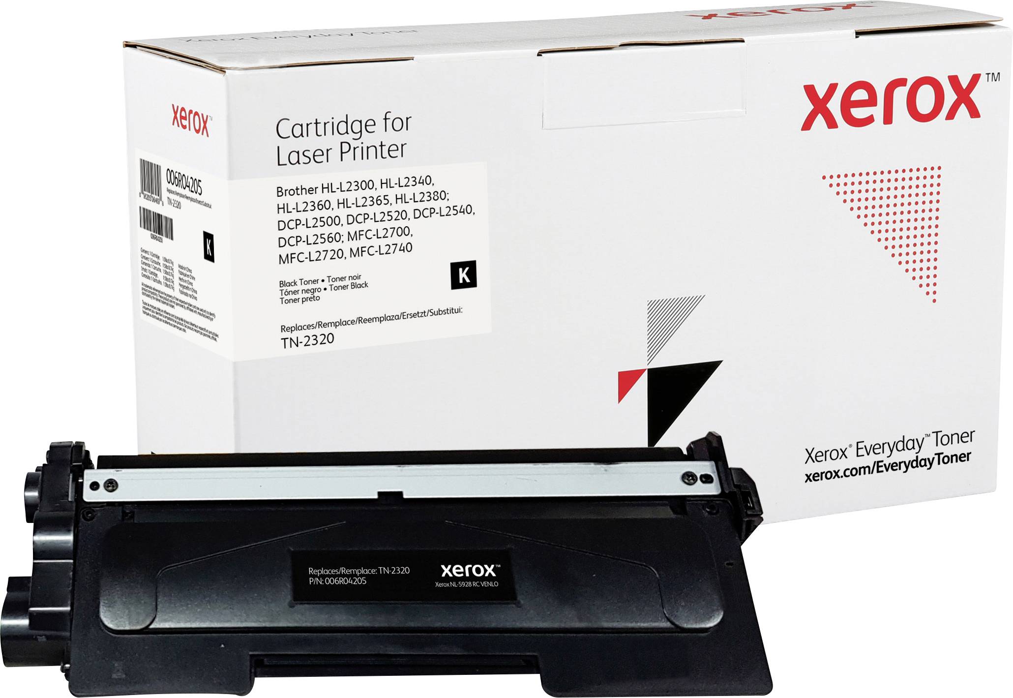 Tonerová kazeta před obalem s nápisem 'Cartridge for Laser Printer' a 'xerox', vhodná pro různé modely tiskáren.
