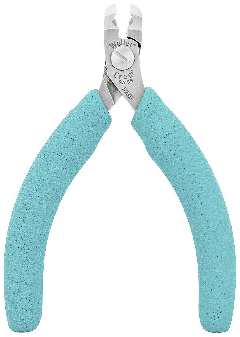 Modré kleště s šedými řezacími čelistmi. Rukojeti jsou polstrované a protiskluzové.