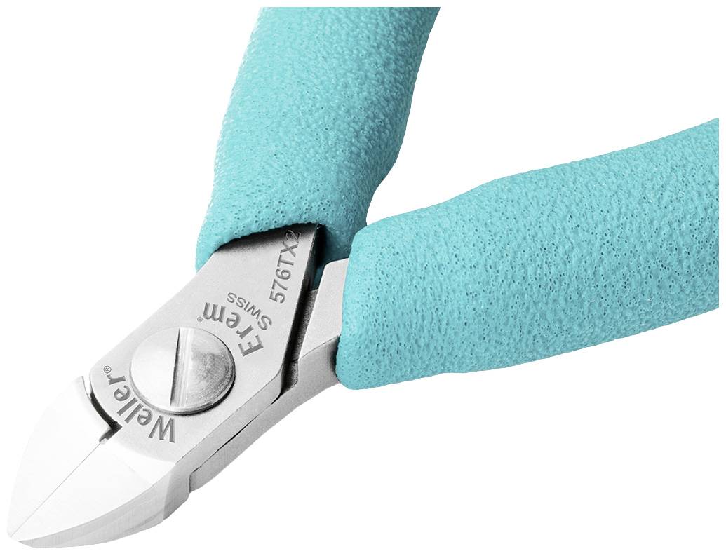 Diagonální štípací kleště s tyrkysovými protiskluzovými rukojetěmi a stříbrným kovovým ostřím, ideální pro přesné práce.