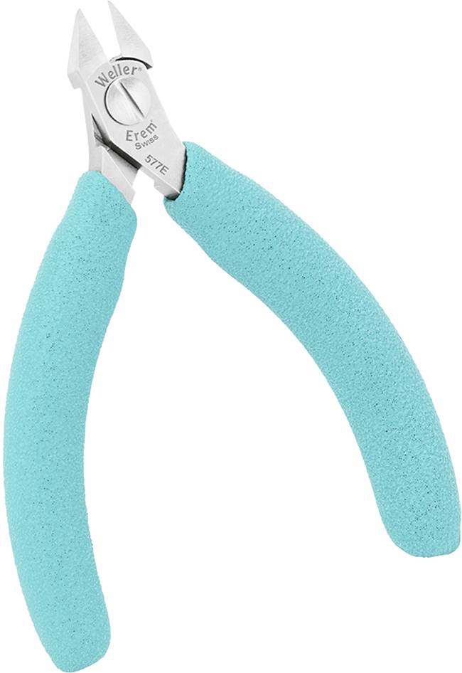 Boční štípací kleště s tyrkysovými, protiskluzovými rukojeti, vhodné pro řezání drátu nebo jemných elektronických součástek.