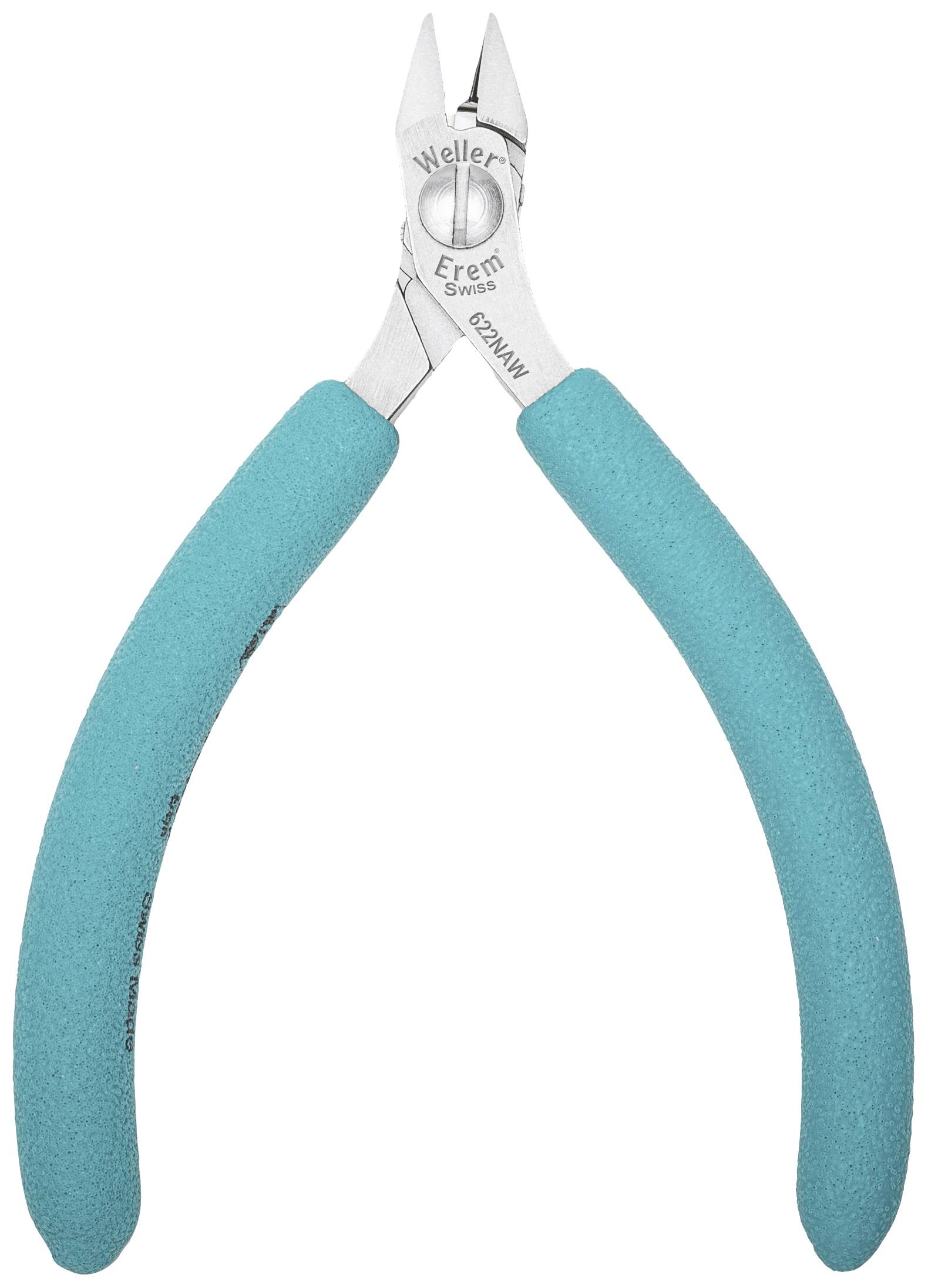 Modrý boční štípací kleště značky Weller Erem se stříbrnou čepelí, vhodné pro přesné stříhání drátů nebo malých kabelů.