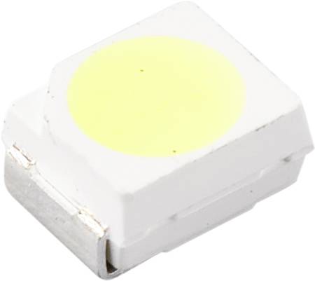 Malá bílá LED s žlutou svítící plochou, čtvercového tvaru, umístěná v bočním krytu, vhodná pro elektronické obvody.