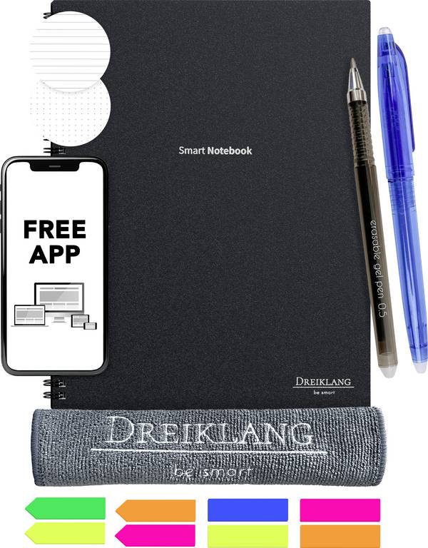 <br>  Dreiklang be smart<br>  <br>  4270001452115<br>  Přepisovatelný sešit<br>  linkovaný, tečkovaná lineatura (tečkované čtverečky)<br>  černá<br>  20 listů<br>  A4<br>