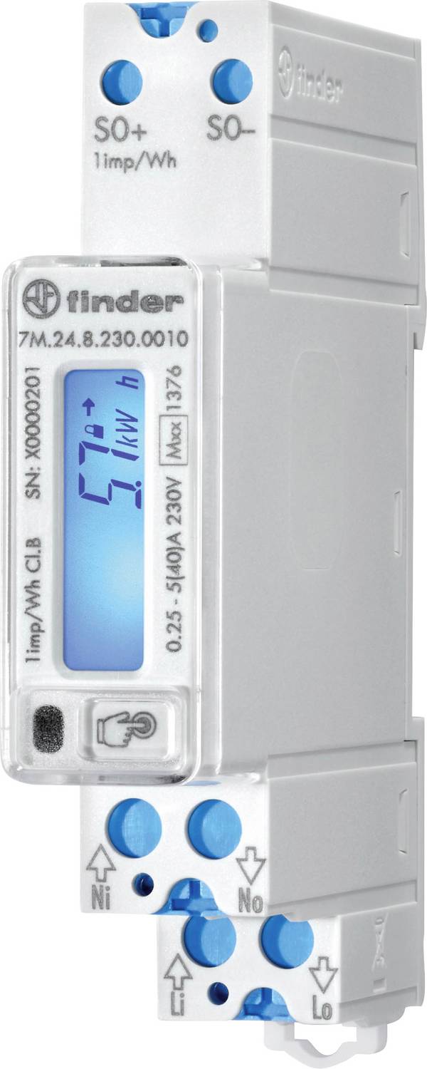 Finder 7M.24.8.230.0010 7M.24.8.230.0010 Obousměrný elektroměr na DIN lištu digitální 40 A Úředně schválený: Ano 1 ks