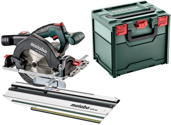 Metabo SET KS 18 LTX 57 aku ruční kotoučová pila, max. řez 57 mm, bez akumulátoru, kufřík, vč.  ochranné lišty, vč. paralelního dorazu, 18 V, 691195000