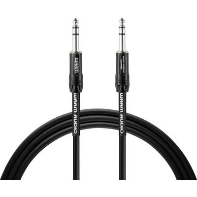 Dva černé audio kabely s kovovými konektory s nápisem 'Warm Audio'. Jsou položeny vedle sebe rovnoběžně.