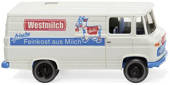 Wiking 027058 H0 model nákladního vozidla Mercedes Benz Skříňový vozík „Westmléko“ L 406