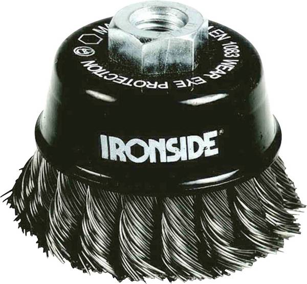 IRONSIDE Ocelový hrncový kartáč Ø 100 mm, pro úhlovou brusku, copánkový drát, se závitovým připojením M14, tloušťka drátu 0,50 mm   243007 1 ks
