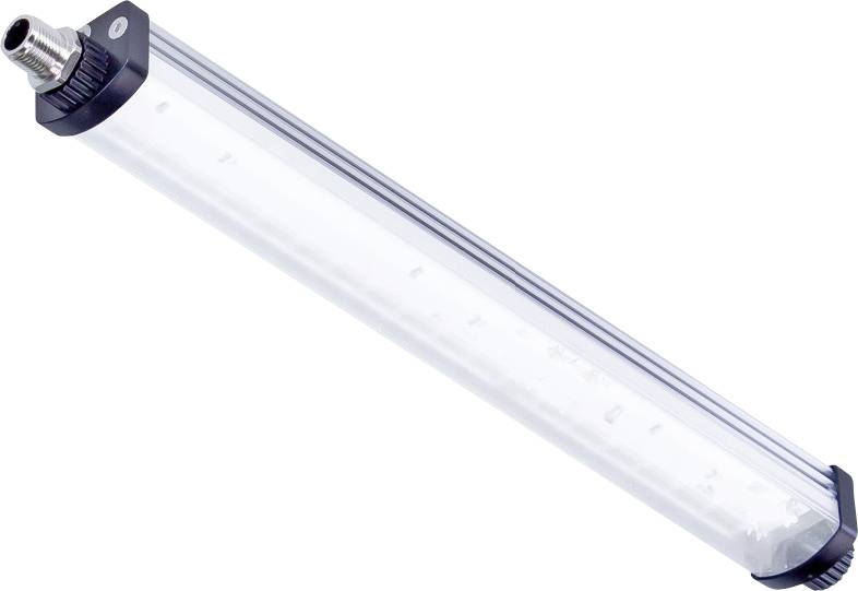 LED trubicové světlo s kovovými koncovkami, vhodné pro průmyslové osvětlení.
