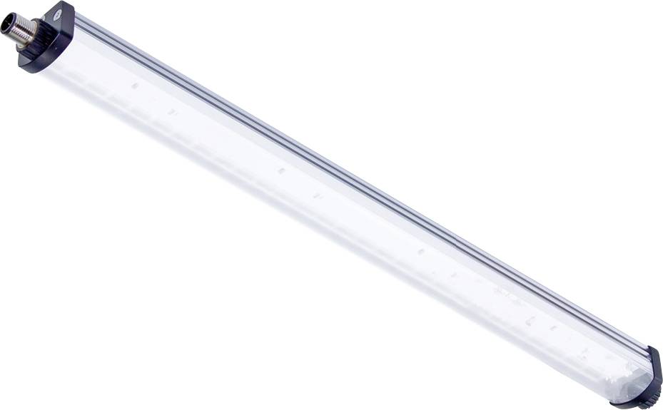 LED trubice, protáhlá a průhledná, s stříbrnými koncovkami.