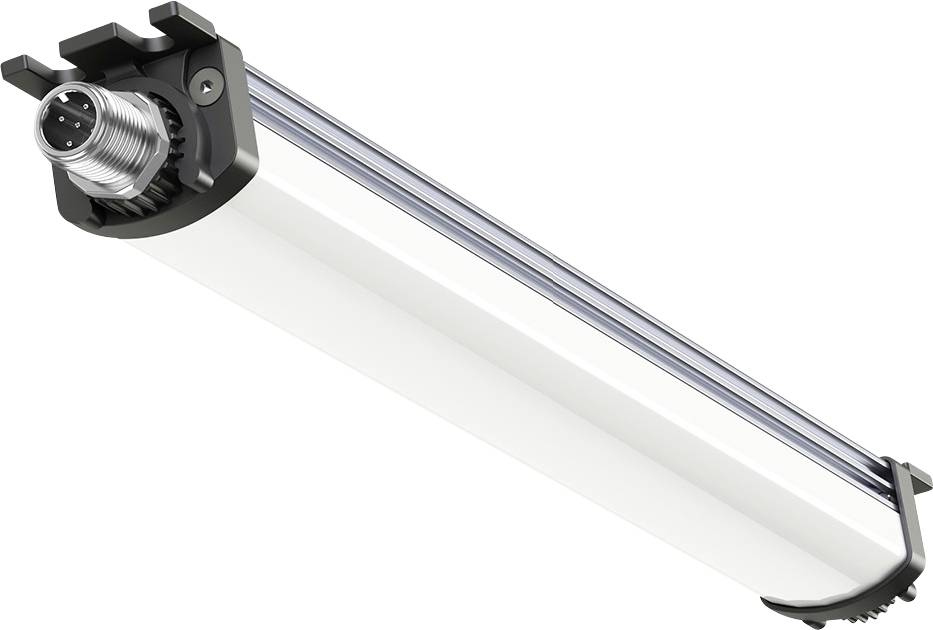 LED svítidlo s robustním hliníkovým tělem a válcovým designem, vhodné pro průmyslové aplikace.