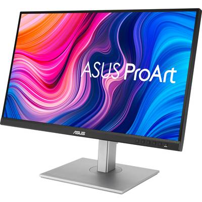ASUS ProArt monitor s barevným, vlnovitým pozadím na obrazovce.
