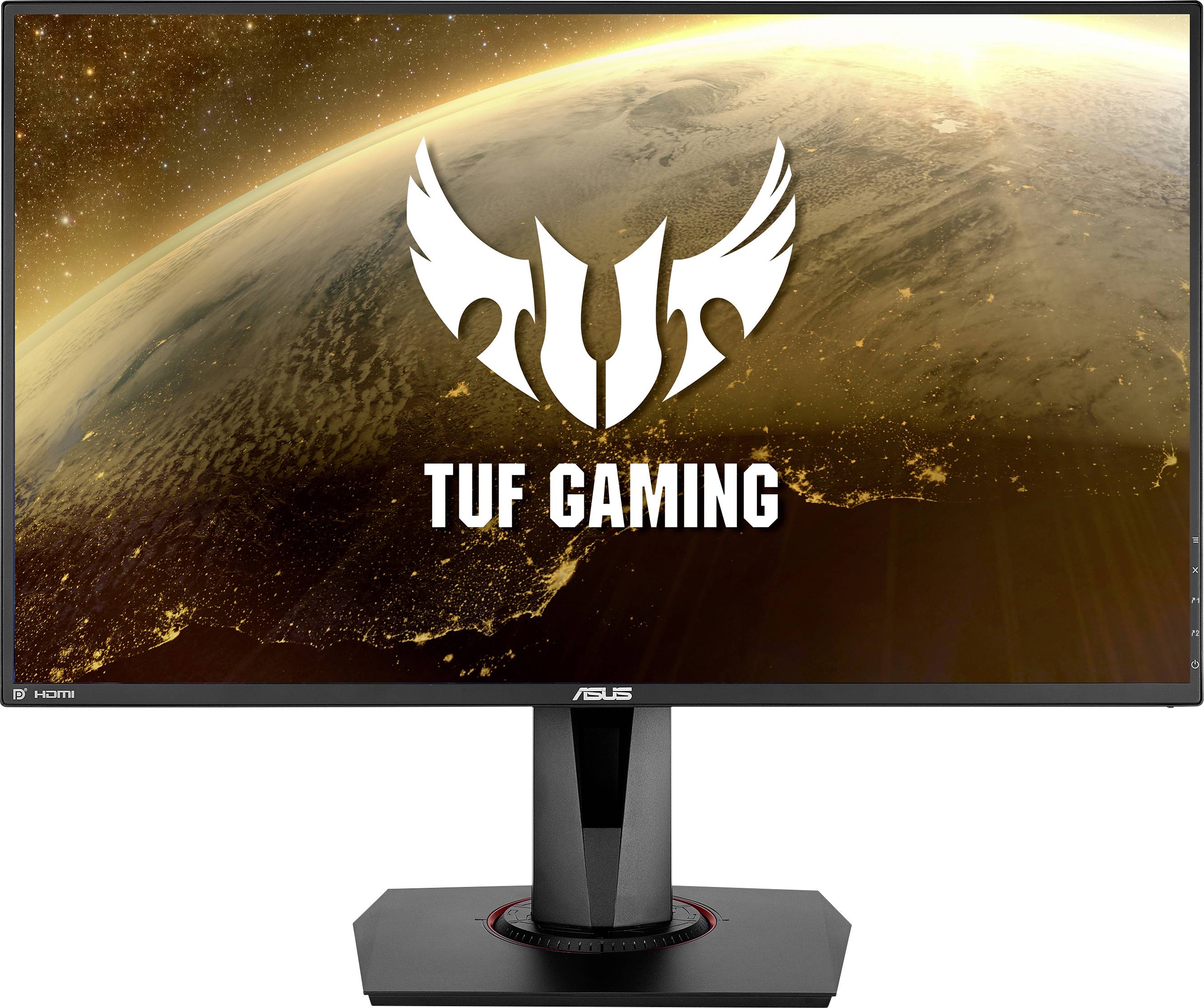 Herní monitor ASUS TUF Gaming s obrázkem planety Země a logem TUF Gaming zobrazuje robustní a výkonné herní vybavení.