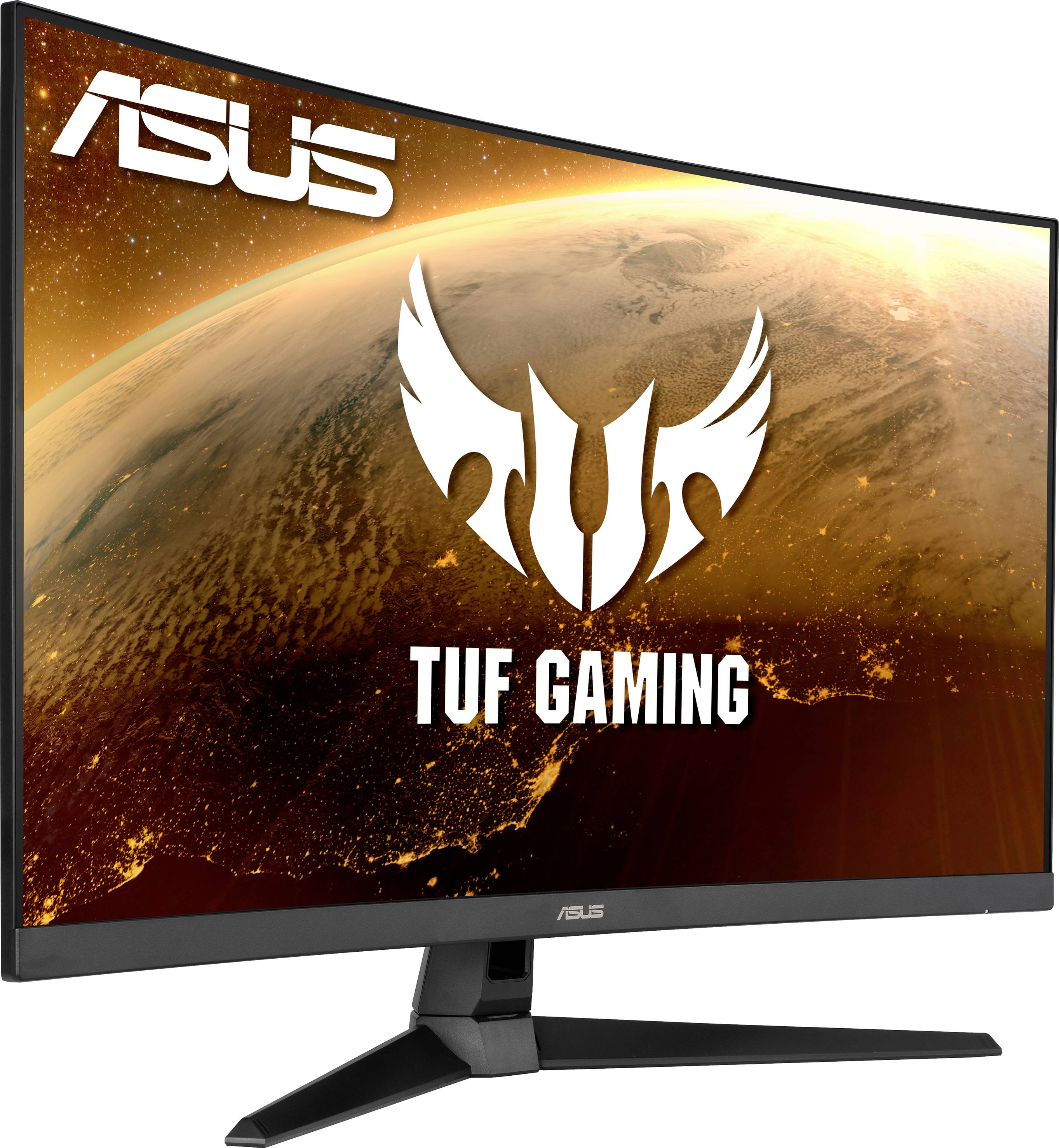Herní monitor ASUS TUF zobrazuje obrázek planety v kosmu.