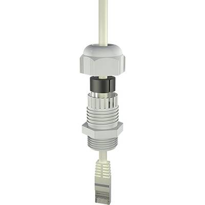 Koaxiální kabel připojený ke kovovému konektoru ukazuje typické použití pro přenos dat v technice.
