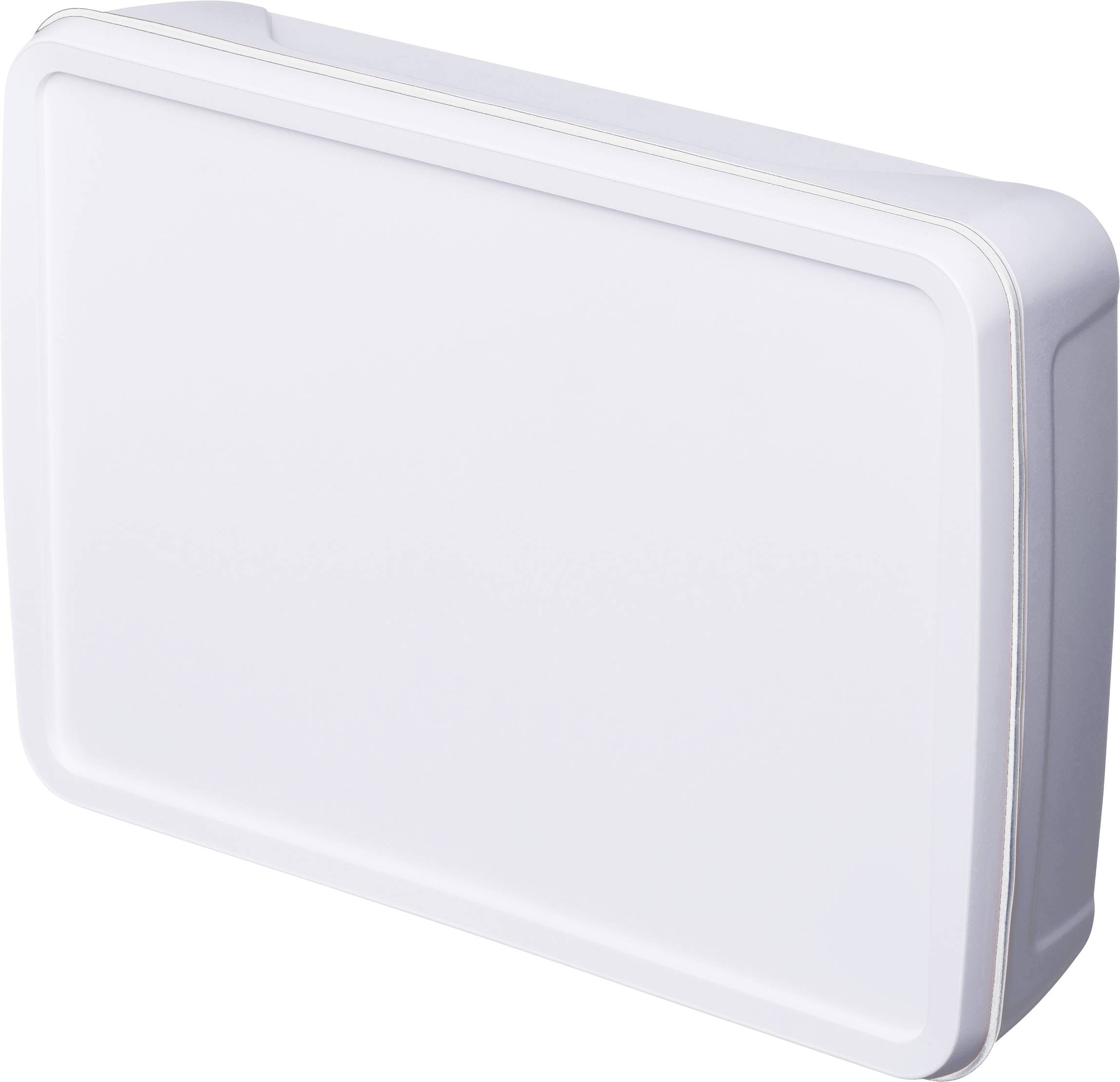 Bílé nástěnné LED svítidlo obdélníkového tvaru se zaoblenými rohy, vhodné do moderních interiérů.