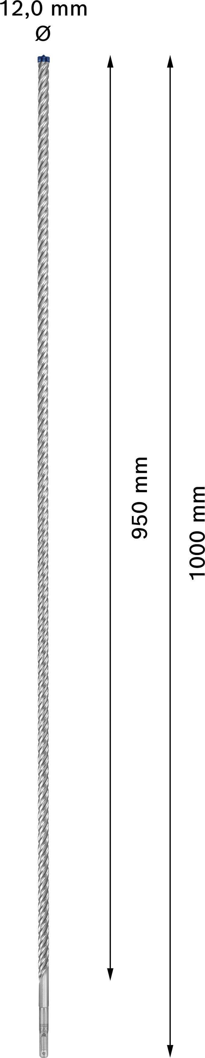 Kulatá ocelová tyč o průměru 12 mm a délce 1000 mm, označená délkovými značkami 950 mm a 1000 mm.